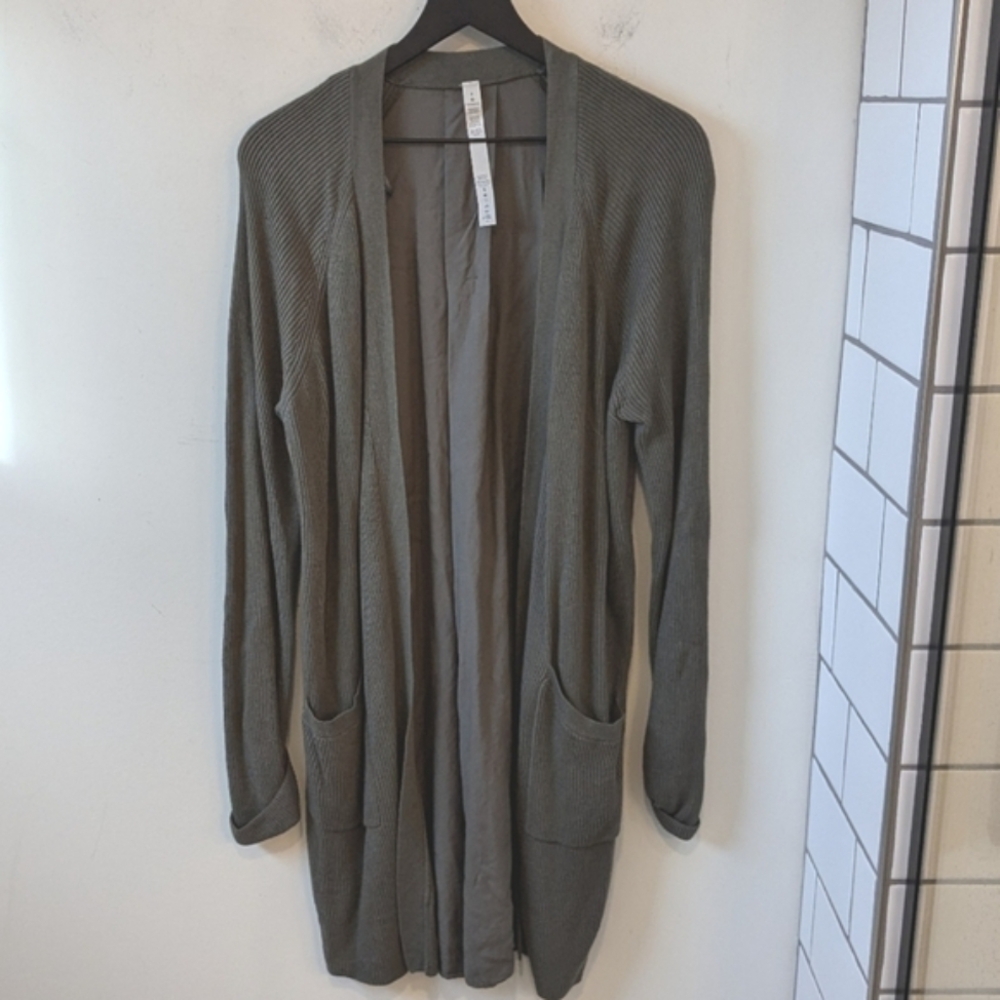 Lululemon Green Women's Still At Ease Open Front Long Cardigan Sweater Size 8